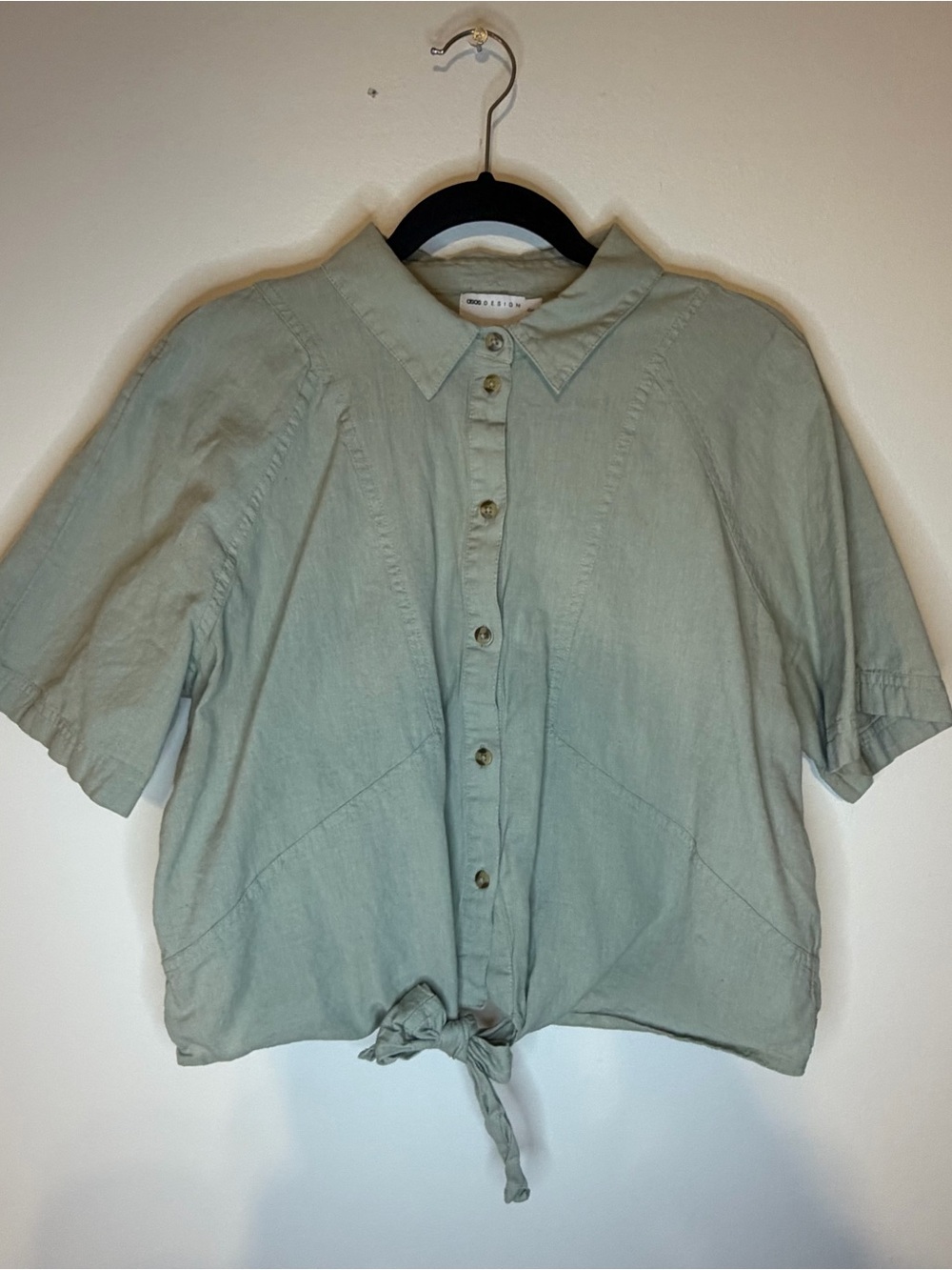 ASOS Curve Sage Green Button-Down Tie-Front Shirt